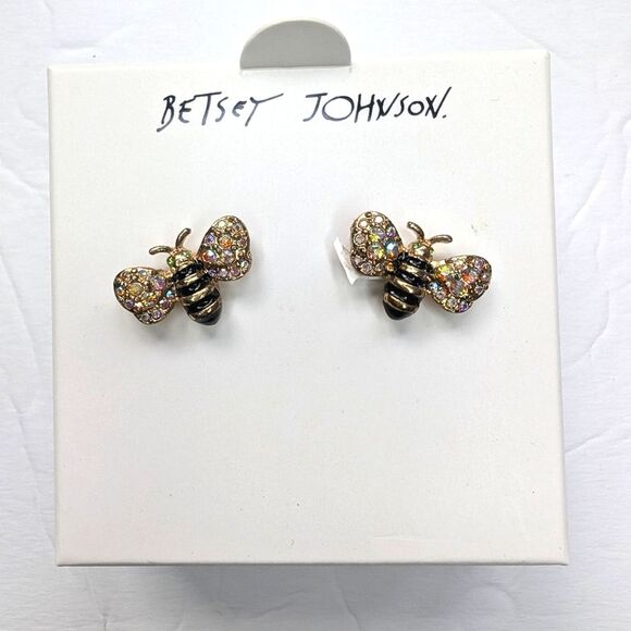 Betsey Johnson Bumble Bee Earrings Rhinestones NEW - Picture 1 of 8
